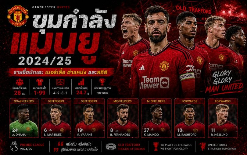 ขุมกำลังแมนยู 2024_25_ รายชื่อนักเตะ เบอร์เสื้อ ตำแหน่ง และสถิติ